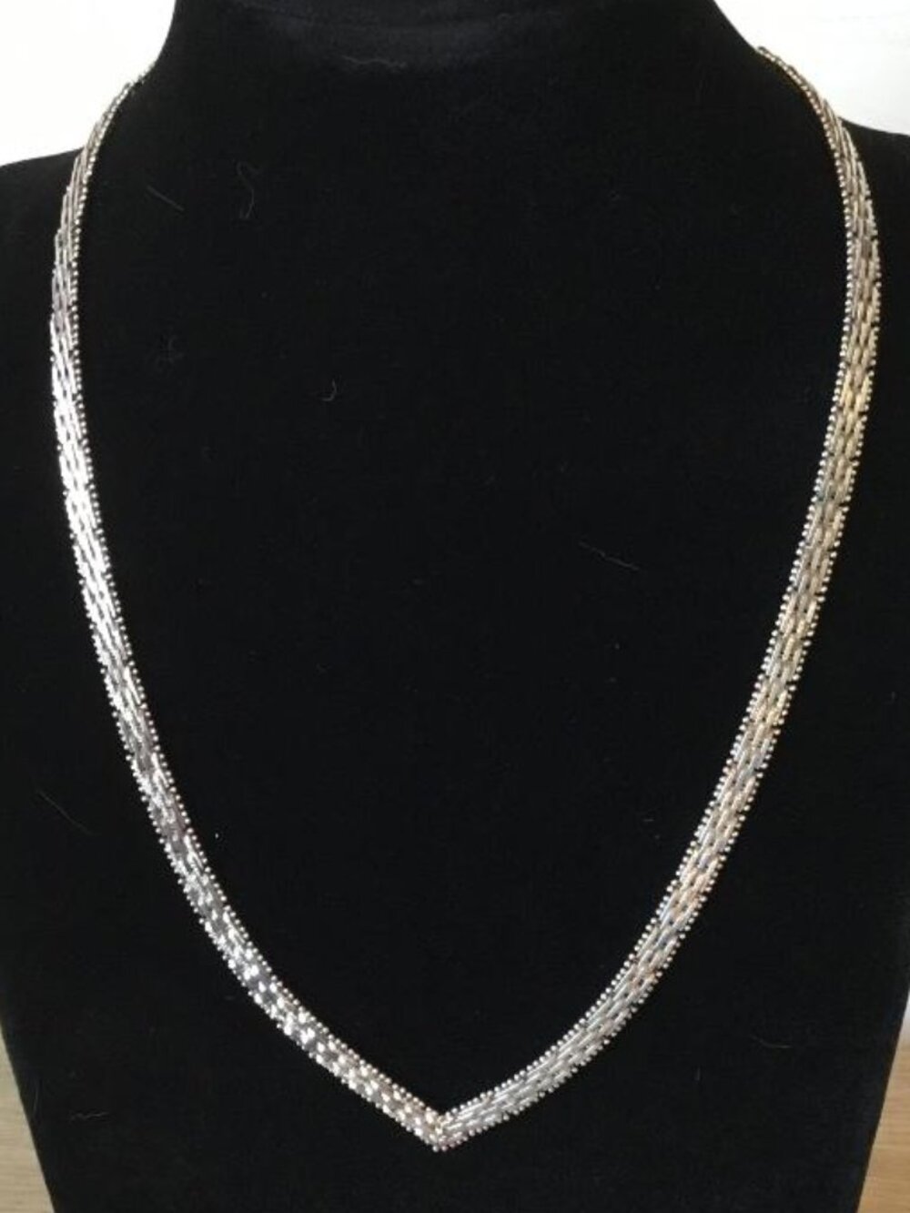 Sterling Silver V-Shape Chevron Link Necklace Stamped Italy 925 Length 16"